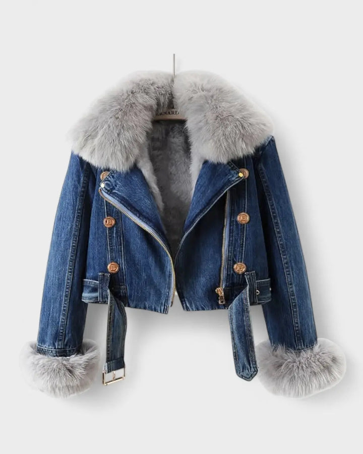 Thyra™ | Denimjakke med Faux Pelsfor Charlotte Odense