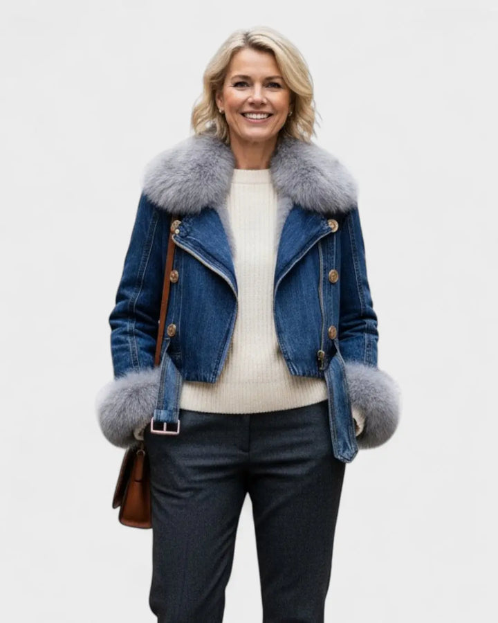 Thyra™ | Denimjakke med Faux Pelsfor Charlotte Odense