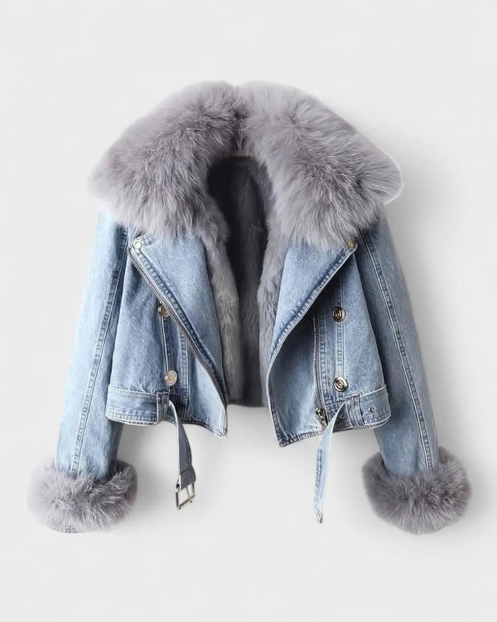 Thyra™ | Denimjakke med Faux Pelsfor Charlotte Odense