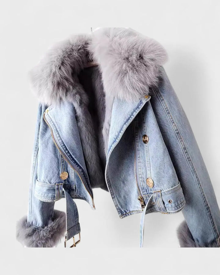 Thyra™ | Denimjakke med Faux Pelsfor Charlotte Odense
