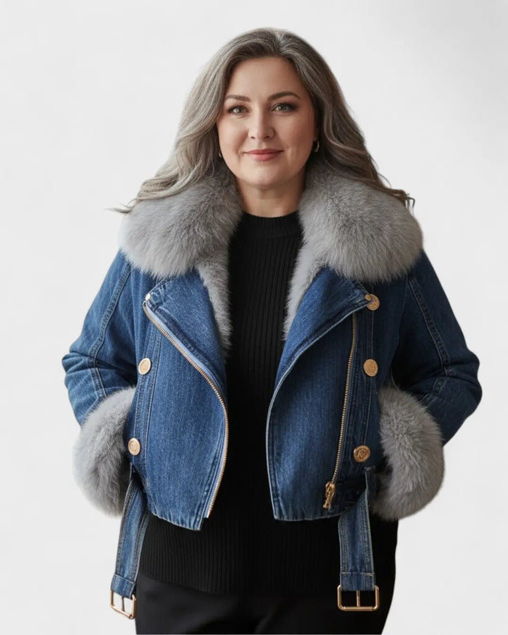 Thyra™ | Denimjakke med Faux Pelsfor Charlotte Odense
